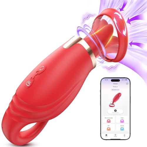 Vibration für Frauen mit APP, Sex Spielzeug für die Frau 3 in 1 Dildo Vibrator mit 5 Vibrationsmodi und 5 Zungenlecken und 3 Saugmodi, 360° Rotierende Klitoris Sauger Sex Spielzeug für Paare Sex Toys