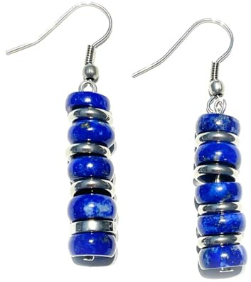 Lapislazuli blau Hämatit Edelstein Ohrringe Ohrhänger 925 Echtsilber oder Chirurgenstahl MaterialType1 Ohrhaken aus Chirurgenstahl