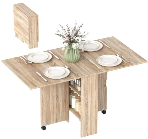 HOMCOM Tavolo da Pranzo Pieghevole per 6 Persone 140x75x74cm Color Legno