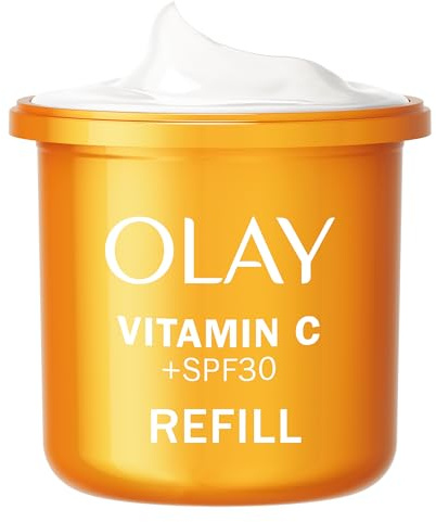 Olay Vitamin C dagkräm SPF 30 NAVULLING, innehållande niacinamid med 99% renhet och antioxidant E-vitamin, ljusande hudvård: anti-pigmentfläckar, utjämning, fuktgivande, icke-fet, 50 ml