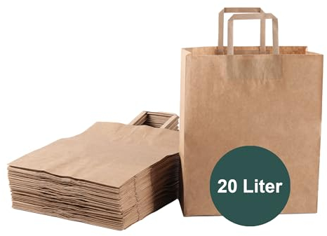 ZURAS® - 50 pezzi sacchetti di carta per rifiuti organici da 20 l con manico per bidoni per rifiuti organici in carta resistente all'umidità e agli strappi