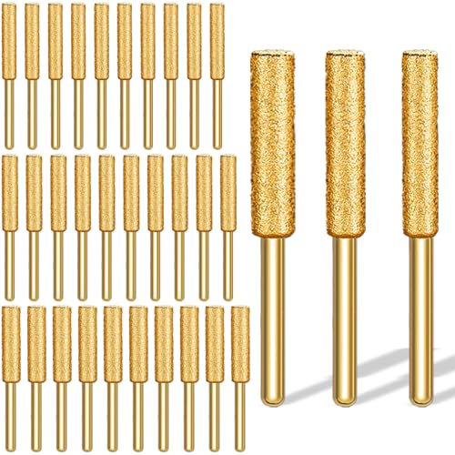 Jiozermi 60 Pcs 1/8 Chainsaw Sharpening Stones Diamond Chainsaw Sharpener Chainsaw Grinding Stone File Golden Chainsaw Accessories for Electric Diamond Sharpening Wheel(5/32'', 3/16'', 7/32'')