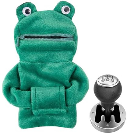 FIYSON Auto Schaltknauf Abdeckung, Cartoon Tier Schalthebel Hoodie, Universal, für Automobiles Interieur (Frosch, Grün, 6 cm)