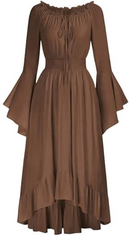Halloween Kleider Frauen Vintage Gruselig 2024 Halloween Gothic Stil Eine Schulter Glocke Ärmeln Taille Bekleidung für Cosplay Bühne Performance Party (Brown, XL)