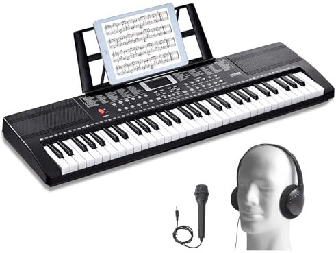 VEVOR Digitales Klavier mit 61 Tasten, 200 Töne, 200 Rhythmen, tragbares elektrisches Klavier-Keyboard-Kit mit 60 Demo-Songs, integrierten Doppellautsprechern, Kopfhörern, Mikrofon, Klavieraufklebern