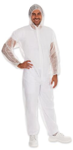 FRANZ MENSCH 50 Stück Hygonorm Overalls Light mit Kapuze | PP, weiß, XL, Karton, Einweg Overall, Hygienebekleidung, Schutzanzug
