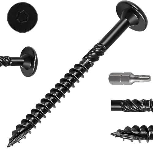 Dayalo Lot de 50 vis à bois Torx 6,3 x 115 mm, vis à bois noires, vis à tête fraisée TX, vis à tête plate pour bois, vis pour construction de toit, avec embout de tournevis