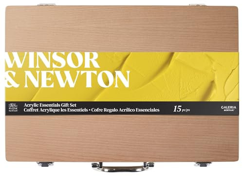 Winsor & Newton 2190614 Galeria Pintura Acrílica, Estuche de Madera 8x60ml Cofre Acrílico Esenciales (incluye 2 Pinceles, 2 Barnices, Cuchillo, Paño)