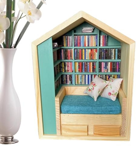 Holzhaus-Bausatz, Miniatur-Puppenhaus-Bausatz,Winziges Bibliotheks-Bücherregal | -Tiny-House-Bibliothek, kreatives Basteln, Holzdekoration, kleine Welt im Inneren von für und Mädchen