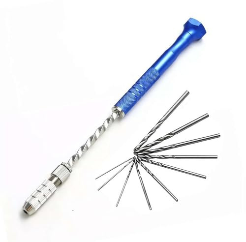 Pin Vise Hand Drill Bits Set, Include Pin Vise and Semi-Automatic Spiral Hand Drill Rotary Tool, 0.5-3mm Micro Twist Drill Bits, for Resin Polymer Clay Craft DIY Jewelry Electronics Crafting (C)