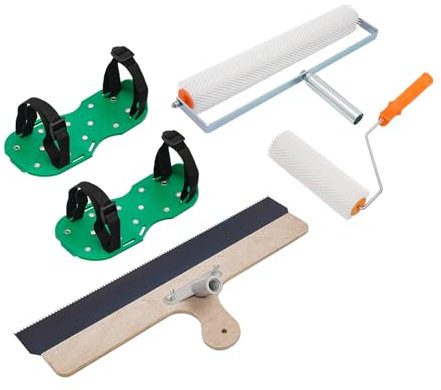 4 Stück Zement Selbstnivellierendes Werkzeugset Bodenrollen-Set mit Rollenbürste,Bodenkonstruktionsschuhe,Ausgleichsmasse Verarbeitungswerkzeug Kit Zement Selbstnivellierendes Werkzeugset