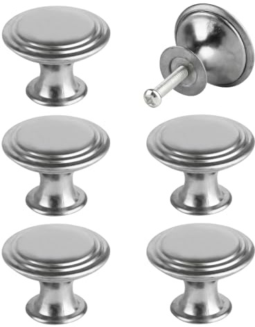 VARHHUXHA Round Kitchen Cabinet Pulls Door Knobs for Chest of Drawers Furniture Cupboard Dresser Wardrobe Door Handles and Knobs, with Screws and Screwdriver (6 Pcs - Silver)