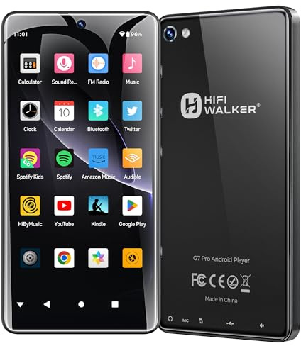 HIFI WALKER G7 Pro MP3 Player Android 13 mit WLAN & Bluetooth, 5,2 HD Touchscreen, MP4 Player mit Spotify, 3GB RAM 32GB ROM, Dual Kamera, Erweiterbarer Speicher, Lautsprecher (Schwarz-160GB)