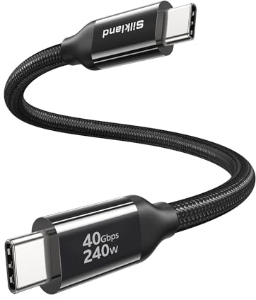 Silkland USB4 Kabel för Thunderbolt 4 Kabel Svart 30CM, 40Gbps Datakabel, 8K@60Hz/Dual 4K Skärmkabel, PD3.1 240W 48V/5A, USB C to USB C Kompatibel med MacBook Pro, SSD, Docking, Monitor