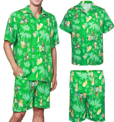 Hawaii skjorta för män, Hawai outfit, män, öl, skjorta, shorts, sommar, Hawaii-skjorta, knäppt tropisk, kortärmad strand, pool, oktoberfest, Grön, L