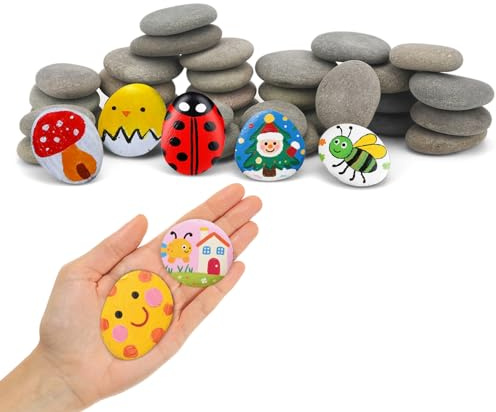 Hisredsun Painting Rock, 40pcs Pebbles for Arts and Craft Painting, Smooth Pebbles for Painting, Natural River Stone 3-5cm (Rock 40PCS)