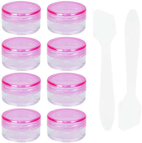 Vasetti da viaggio vuoti per cosmetici, 5 ml, contenitori trasparenti ricaricabili, con coperchio, vasetti per cosmetici con cucchiaio, per lozioni, correttori, creme solari (8 pezzi, rosa)
