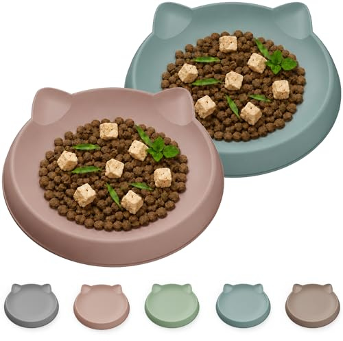 Wingcases Katzennapf für zarte kleine Innen-Kätzchen (2pcs, Hellgrün, Weiches Silikon) Fressnapf Flach Futternapf Teller Breit Schutz der Katzenbarthaare Katzen Zubehör