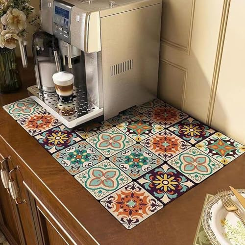 SHGarden Abtropfmatte für Geschirr, 40 x 50 cm Schnelltrocknend Saugfähige Unterlage für Kaffeemaschine, rutschfeste Gummisohle Saugstarke Trockenmatte für Küche Haustiere Spüle SH004 (1)