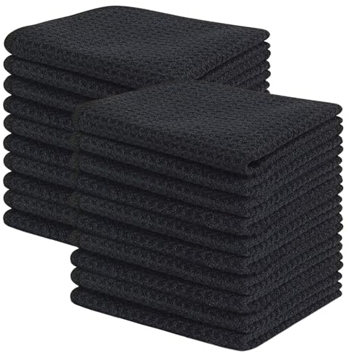 KinHwa Disktrasa svart disktrasa, svart våffelduk, mikrofiberduk, tvättbar, diskdukar för kök, tjocka rengöringshanddukar, luddfri 20 cm x 20 cm 20 stycken