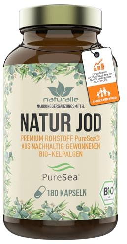 naturalie® - Natur Jod Kapseln | Bio-Kelpalgen aus Schottland | premium Rohstoff PureSea® | 200 µg reines Jod pro Kapsel | 180 Kapseln | ohne unnötige Zusätze