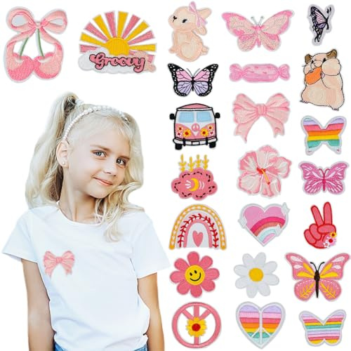 Byfoyif 23 Stück Bügelflicken Rosa Bügelbilder Patches zum Aufbügeln Flicken zum Aufnähen Applikationen Aufnäher Kinder Bügelflicken Patches Flicken zum Aufbügeln Applikationen zum Aufnähen DIY