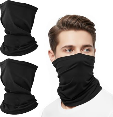 BbiuRer 2 Stück Multifunktionstuch Schlauchschal, Halstuch Motorrad Herren Porosität, Elastiche, Winddicht und Atmungsaktiv, Gesichtsschutz Maske für Ski, Motorrad, Radfahren (2 Schwarz)