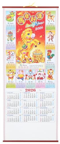 Operitacx Wandkalender 2026 Pferdejahr Hochauflösender Jahresplaner Mit Rattan-Motiv Für Büro Und Zuhause Chinesischer Kalender