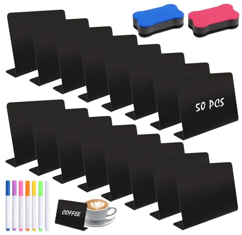 Asheyya 50 Pcs Mini Chalkboard Signs, Mini Price Tags Chalk Boards with Chalk Pens for Shop Buffet Bakery Cafe Wedding Party