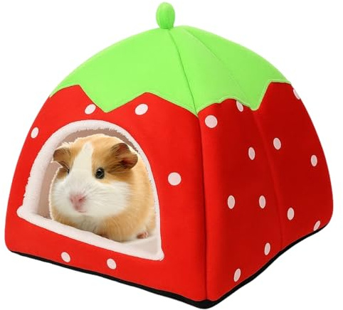 HcvGcm Meerschweinchen Kuschelhöhle, Kuschelhöhle Meerschweinchen, Kaninchen Bett, Kuscheliges Erdbeer-Design, Waschbares Kaninchen Zubehör