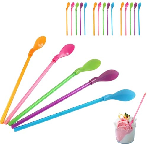 20 Pièces Cuillère Paille Granité Reutilisable 2 en 1, Paille a granité Reutilisable, Granita Paille, Paille Verre Granité, Pailles Reutilisable Parfait pour Smoothies Laits Frappés Cocktail Café