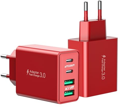2-Pack USB C Ladegerät, 40W 4-Ports USBC Stecker Mehrfach Schnellladegerät USB Ladestecker mit PD Adapter+QC Ladegerät für iPhone 17 16 15 14 13 Pro Max Plus 12 11, iPad, Samsung, Handys Fast Charger