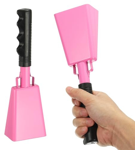 PATIKIL 10 Cow Bells for Football Games, 2Pcs Cowbells for Sporting Events Bulk Loud Noise Makers Metal Cow Bell with Handle for Cheering Competition Marathon Wedding DIY, Pink