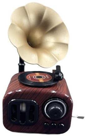 Fenteer Phonograph Spieluhr Retro Geschenk Desktop Ornament Grammophon Spieluhr Plattenspieler für Büro Valentinstag Weihnachten, Braun