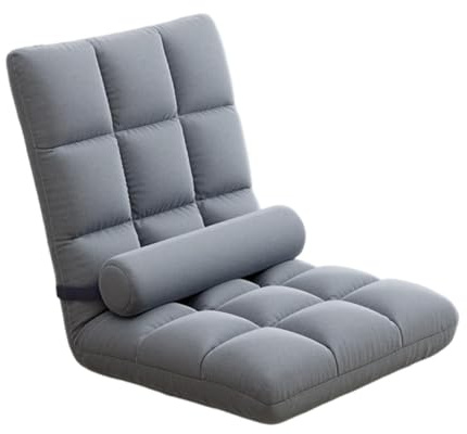 SiaBiced Bodenstuhl Gaming Sessel Klappsofa Relaxliege Schlafcouch 5 Positionen Flanell Atmungsaktiv Gepolstert mit Rückenstütze für Erwachsene Kinder Wohnzimm, Grau