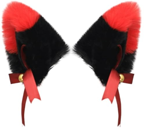 SMELEYOU Clip per orecchie di gatto rosso Clip di peluche in orecchie di animali per capelli Accessorio carino per cosplay Lolita e feste a tema