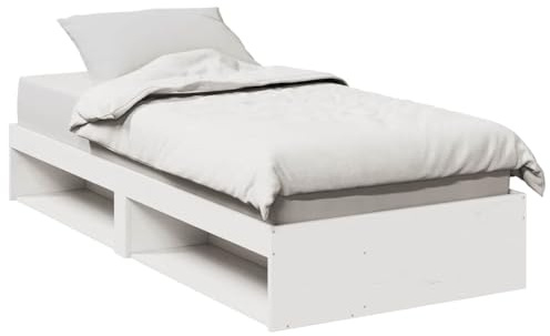 Mandloder Dagsäng, vit, 90 x 200 cm, massiv furu med ribbotten, förvaringsutrymme under sängen, mångsidig användbar för sovrum, vardagsrum