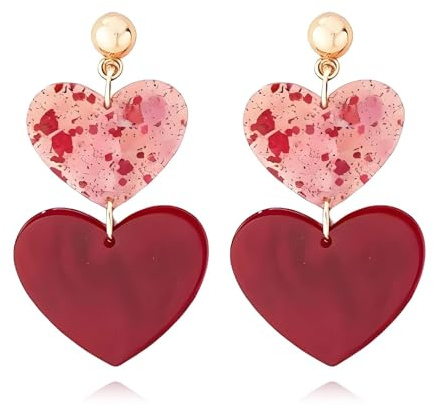 RIXERKOC Pendientes Corazón para Mujer, Pendientes para San Valentín, Pendientes de Gota con Corazón Strass Hipoalergénicos Regalos Románticos para San Valentín Cumpleaños Aniversario (Rojo)