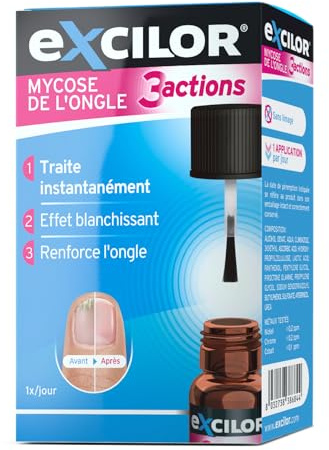 Excilor® Mycose de l’ongle 3 Actions – Traite la mycose, blanchit * et renforce les ongles * – Application 1 fois par jour – Sans limage – Plus de 400 applications – 7 ml