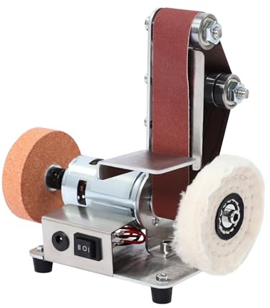 Lijadora de banda, lijadora de banda de 7 velocidades, 9000 rpm, plataforma ajustable, pulidora de banda, lijadora de banda y disco para trabajos de madera DIY, trabajo con metales, fabricación de