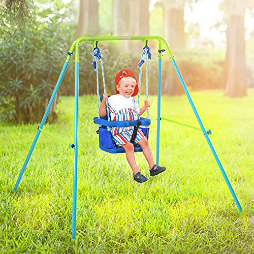 HLC Altalena per Bambini,Altalena da Giardino per Bambini Pieghevole，Altalena da Giardino Interno ed Esterno，Altalena Neonato，Adatto dai 9 ai 36 Mesi,135x135x122cm