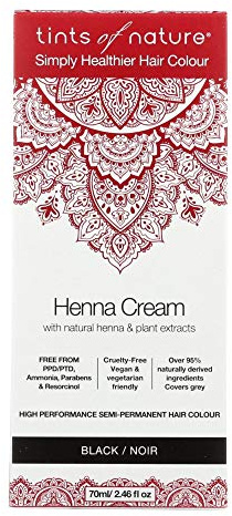 Tints of Nature Black Semi-Permanent Henna Cream Hair Colour, Vegan 70ml | Semi-permanent henna cream delivers rich black colour while nourishing hair, 95% natural ammonia-free is gentle on scalp