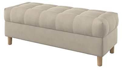 Furninero - Raffinierte gepolsterter Sitzbank Sitzhocker Sitzruhe Betthocker Ottomane, mit Stauraum, Gerundete Beine, 120 cm breit, Majestic Velvet Beige Stoff (Licht zu reinigende), Beige