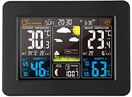 ALLOMN Estación Meteorológica Inalámbrica, Reloj Digital Pronóstico del Tiempo con Clima Exterior Interior/Alerta/Temperatura/Humedad/Barómetro/Alarma/Alarma de Alta Temperatura de Escarcha