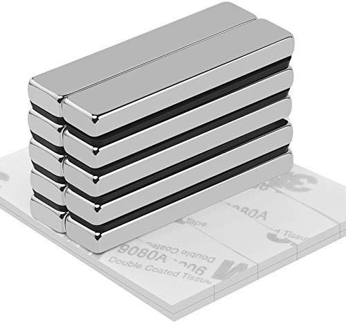 Wukong Neodym Magnete Extra Stark，10 Stücke Starke Magnet 50 * 10 * 5MM，Magnetstreifen Selbstklebend Stark，Neodym Viereckig Ziegel Magnete， Seltenerdmagnete für Pinnwand，Magnettafeln， Whiteboard