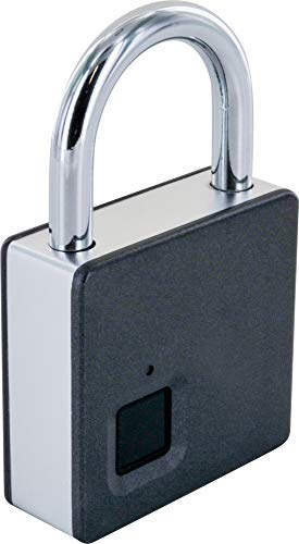 SCHWAIGER 715958 Serrure à empreinte digitale Smart Cadenas électronique Serrure à étrier en acier Fingerprint étanche en alliage de zinc USB-C rechargeable y compris câble USB-C et clé de secours