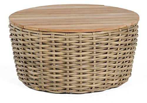 Sonnenpartner Loungetisch Sands Ø 91 cm Aluminium/Teakholz mit Polyrattan Light Oaks Lounge-Tisch