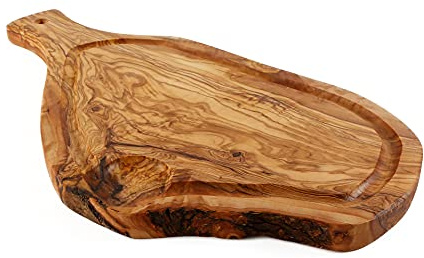 Cleminson Tabla de cortar de madera de olivo de 40 x 20 cm con mango y ranura