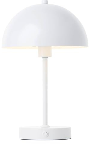 mokebo® LED Tischlampe Kabellos, Akku Tischleuchte Dimmbar & Aufladbar mit USB-C 'Der Leuchtturm', Vintage Flowerpot Lampe, Pilz Lampe & Nachttischlampe, Weiß, Metall mit Batterie, Warmweißes Licht