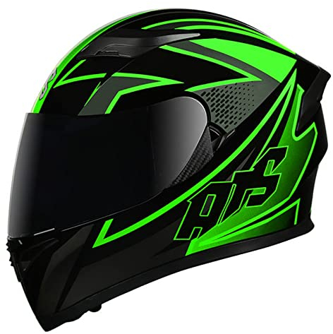 Motorrad Integralhelm Street Bike Helm, DOT/ECE Zugelassener Motorradhelm Mit Sonnenblende Und Bluetooth Space, Motorrad Moped Racing Helm Für Herren Damen,Grün,L